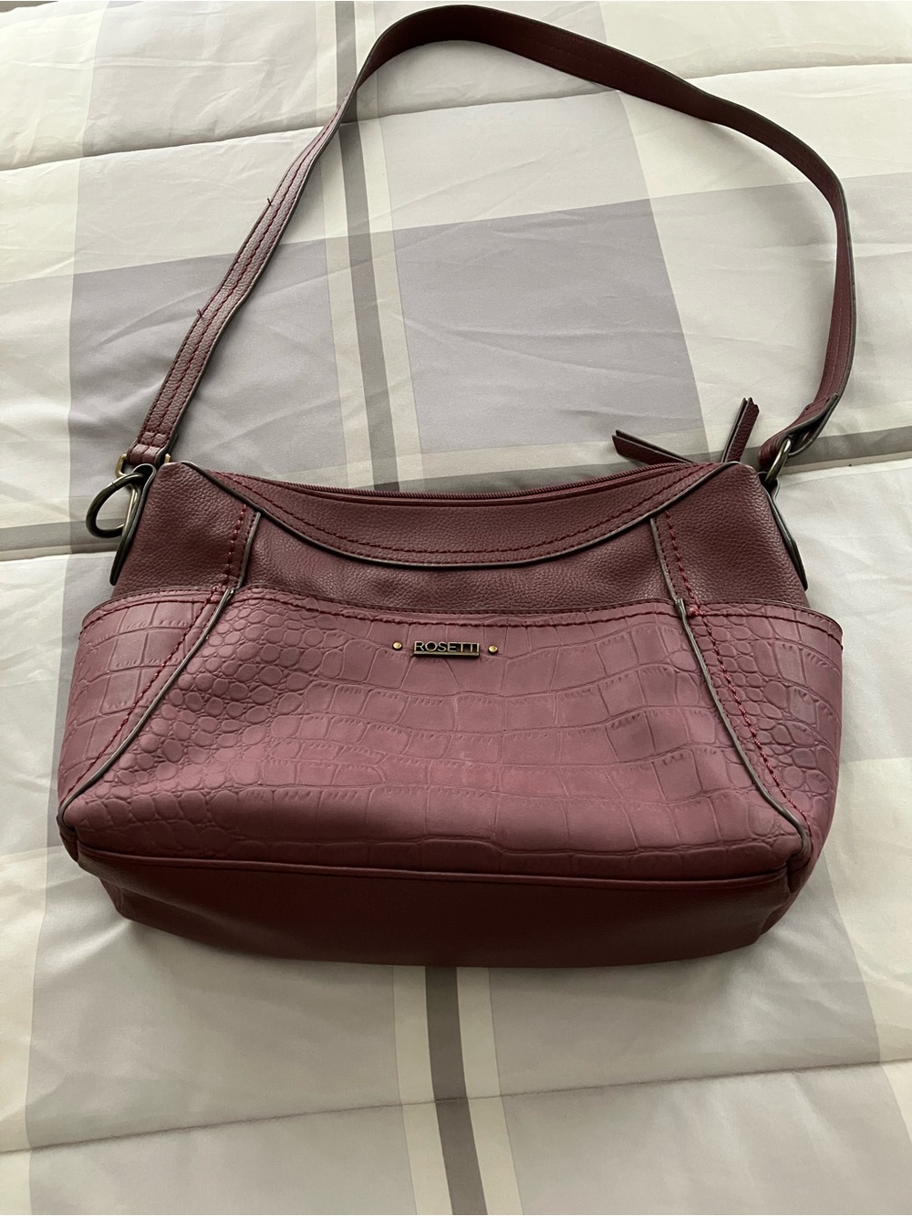Rosetti Shoulder Bag in Deep Berry Croc-Embossed Leather